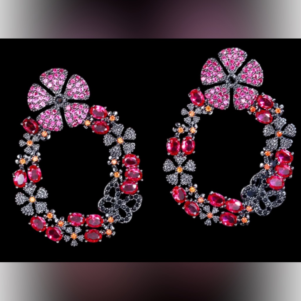 Cubic Zirconium Floral Design Earrings 35$
